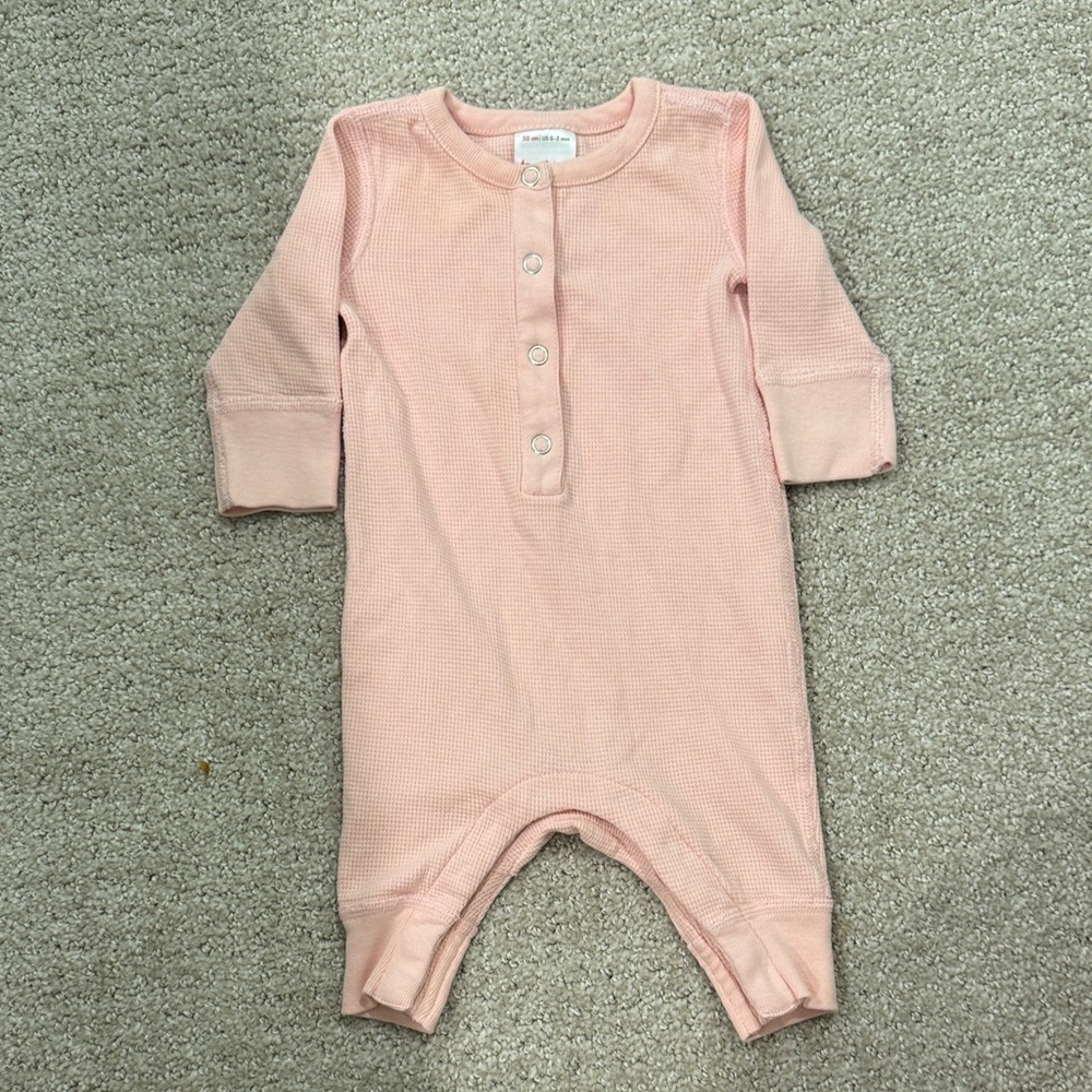 Hanna Andersson Light Pink Baby Waffle Knit Henley Onesie
